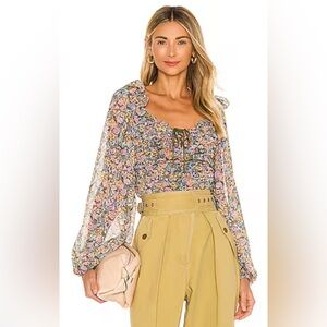 Free People Mabel Printed Blouse in Garden Combo Sz S